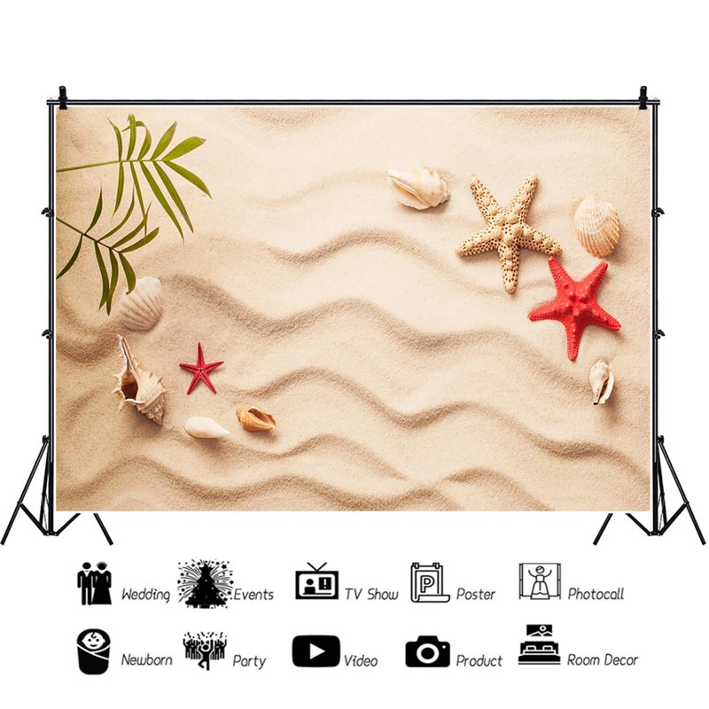 Baocicco 7x5ft Sand Beach Backdrop Starfish Shell Backdrops Shell Starfish Background Summer Holiday Siesta Photography Background Tropical Happy Birthday Party Photo Shooting Booth Studio Video Props - Image 5